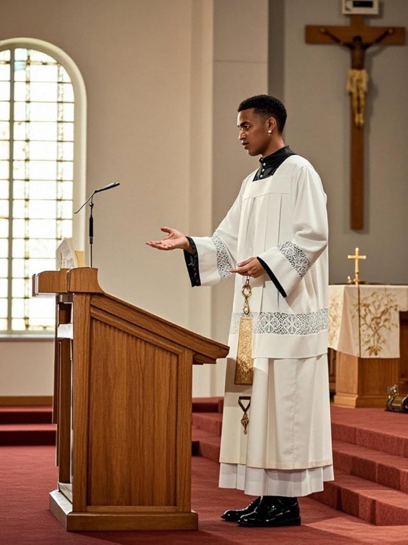 ANDHOM Catholic Premium Clergy Vestment Set Elegant White Surplice with Pleated Lace Details - Image 5